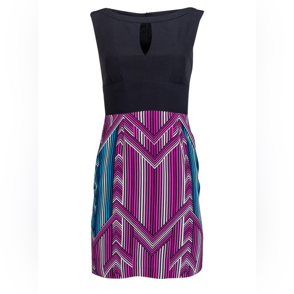 Trina Turk Black & Geometric Keyhole Sleeveless Dress 8 Medium